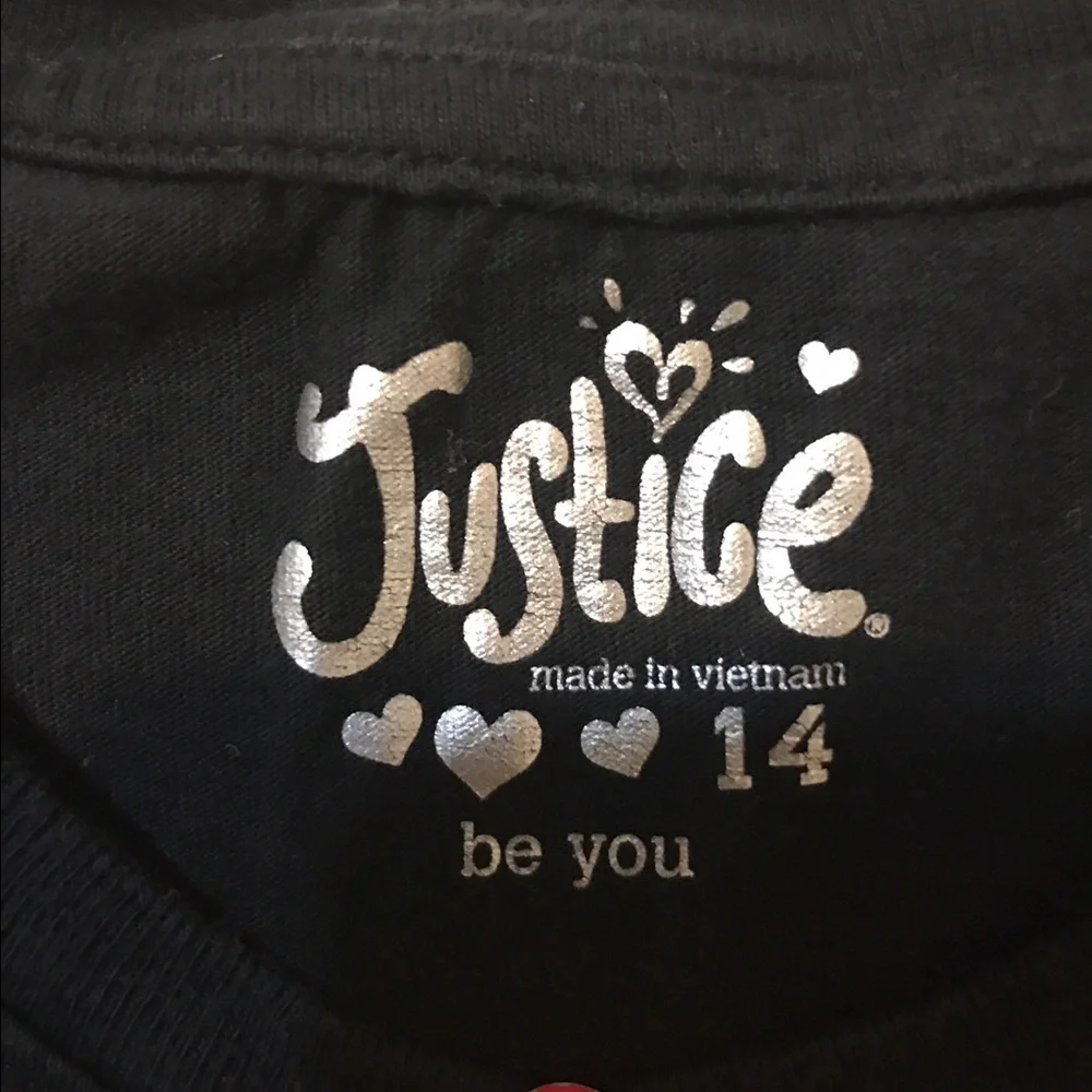 Justice Girl’s Black Graphic “04” Rhinestones T-Shirt Size 14 EUC